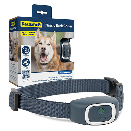 PetSafe Classic Bark Collar with product package in background. 