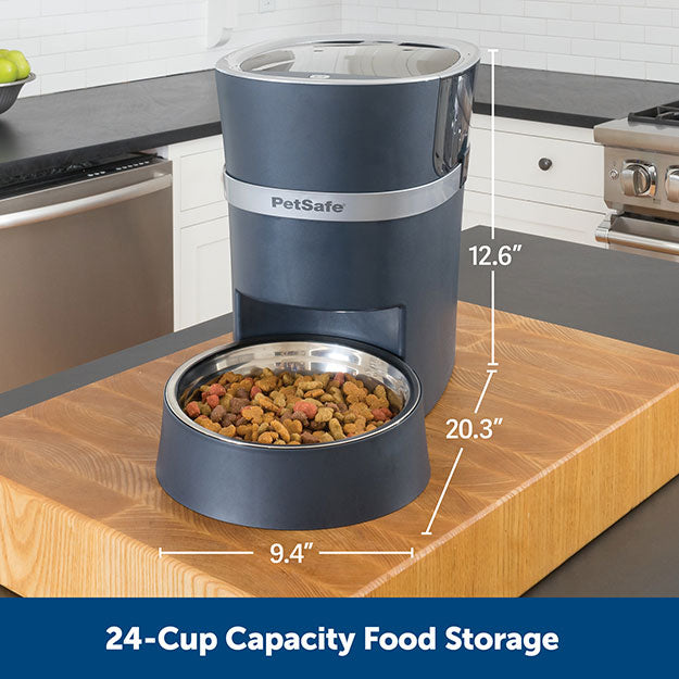 Dimensions for 24-cup capacity food storage: 9.4" wide, 20.3" depth, 12.6" height. 