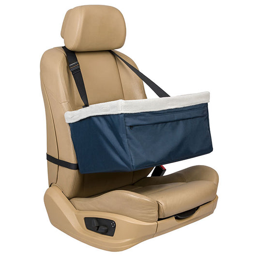 Dog booster seat installed on seat of car